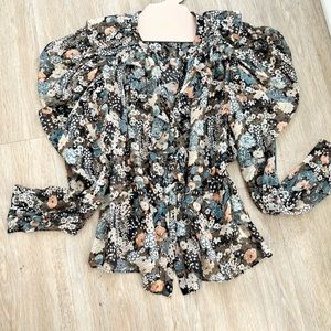 ULLA JOHNSON Colette Blouse Floral Metallic Silk Top